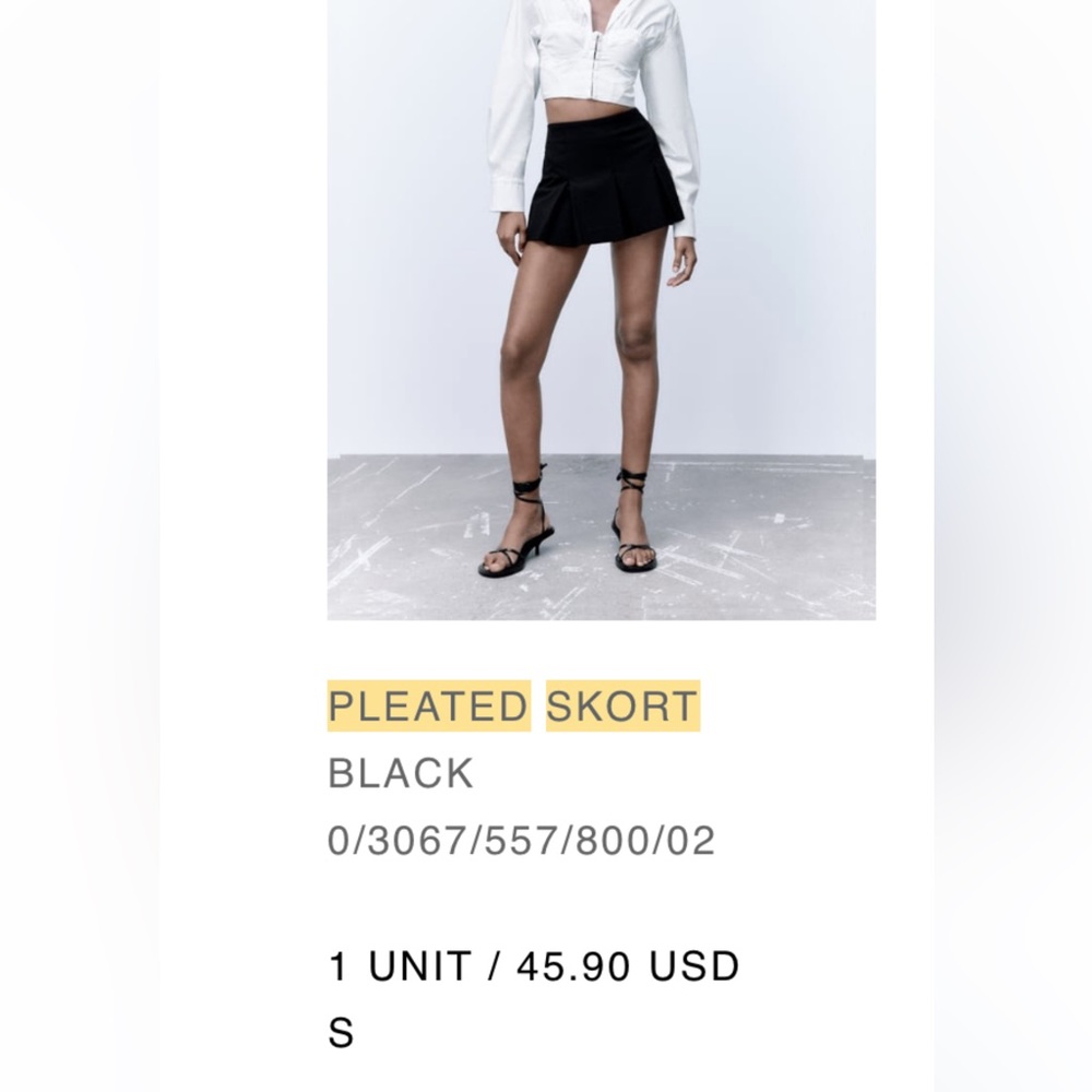Zara Women’s Black Pleated Mini Skort Small 2078/535